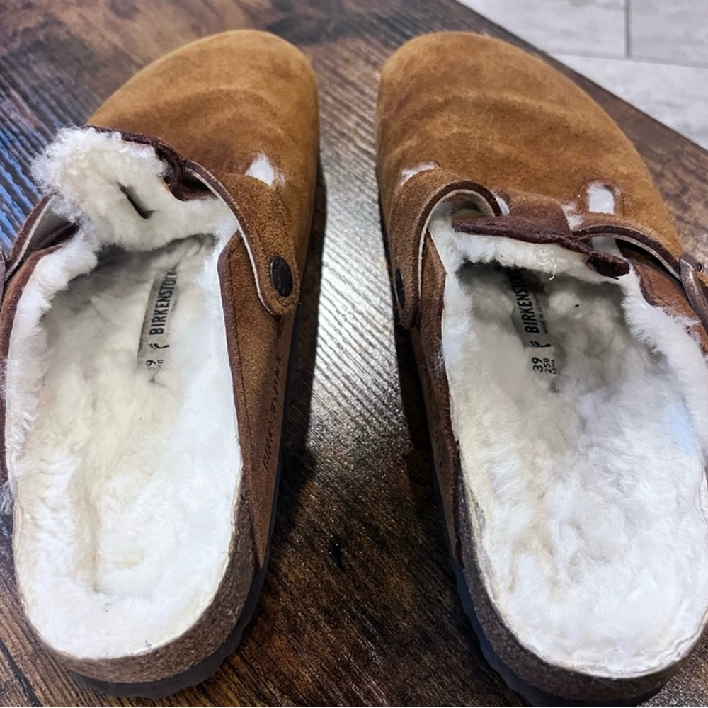 Birkenstock NEW Tan/Brown Suede Shearling Bosten Clogs sz 39 Sz 7.5 Women’s - Picture 6 of 16